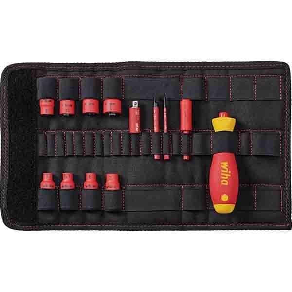 WIHA Screwdriver and nut driver insert 1/4 set slimVario® electric mixed, 14-pcs. incl. folding bag