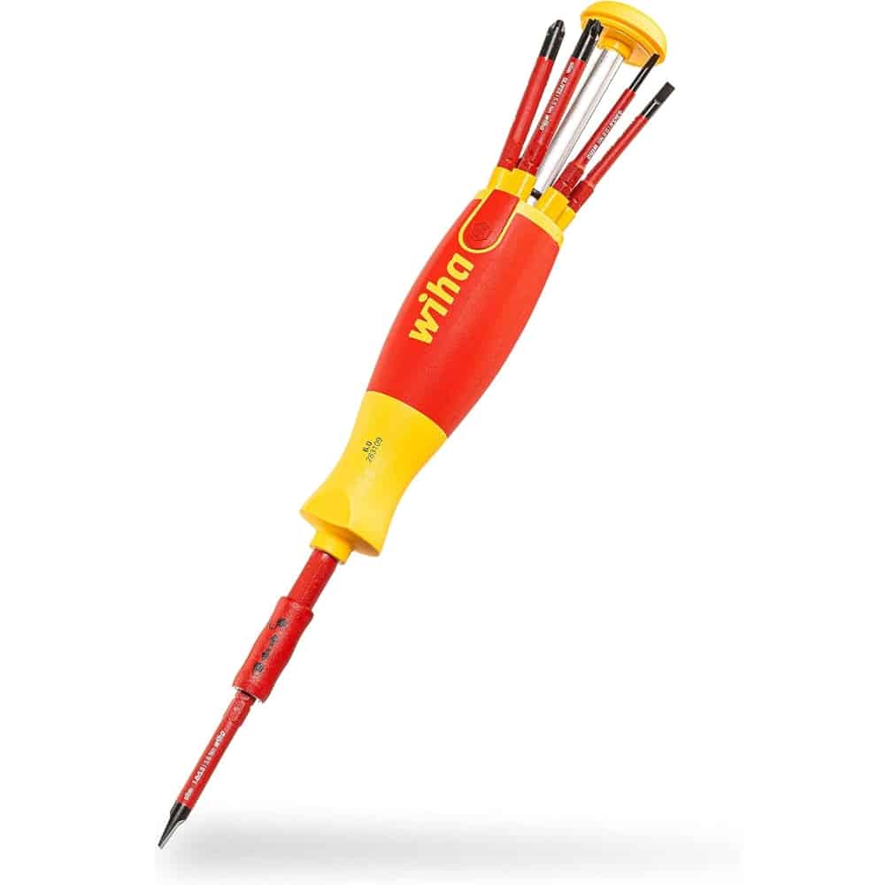 38610.jpg WIHA - Screwdriver with bit magazine LiftUp VDE Slotted, Philips with 6slimBits - Image 1